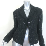 Chanel 24S Sequined Tweed One-Button Jacket Black Cotton-Blend Size 42