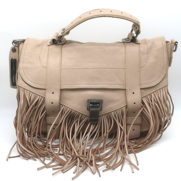 Proenza Schouler PS1 Medium Fringe Satchel Beige Leather Crossbody