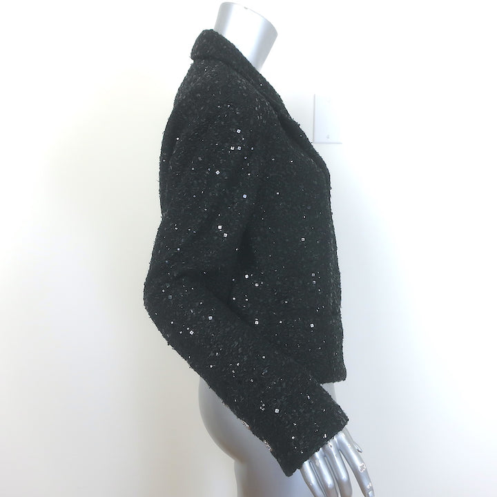 Chanel 24S Sequined Tweed One-Button Jacket Black Cotton-Blend Size 42