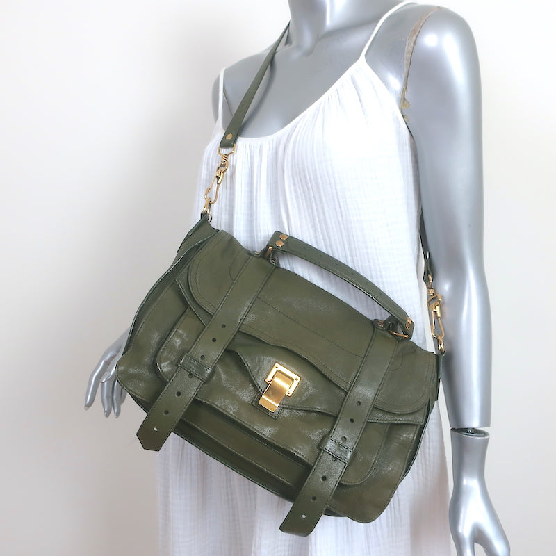 Proenza Schouler PS1 Medium Satchel Olive Green Leather Shoulder Bag –  Celebrity Owned