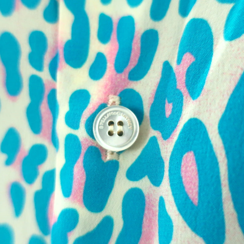Stella McCartney Short Sleeve Blouse Blue Leopard Print Silk Size 34