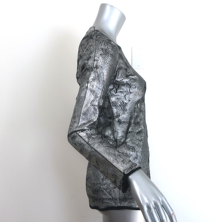 Louis Vuitton Metallic Foiled Knit Top Silver Size Large Long Sleeve Pullover