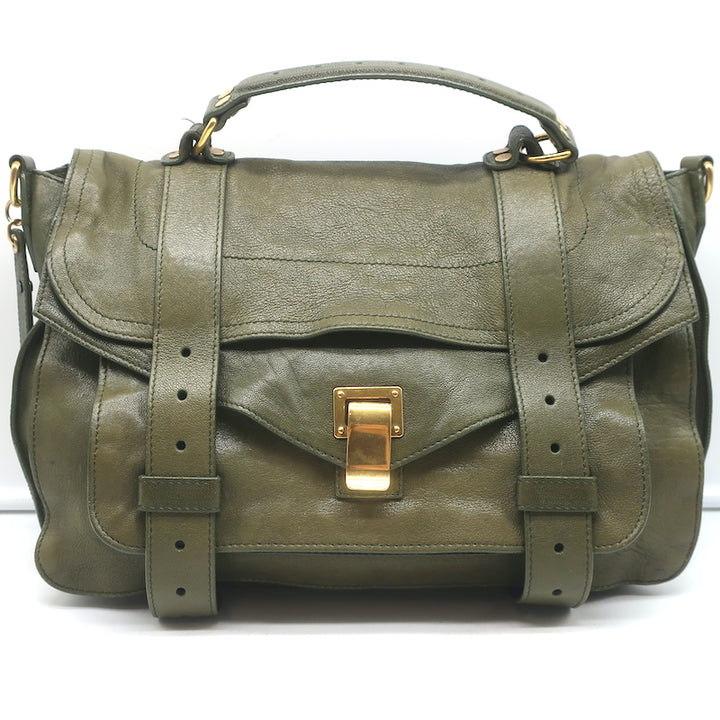 Proenza Schouler PS1 Medium Satchel Olive Green Leather Shoulder Bag