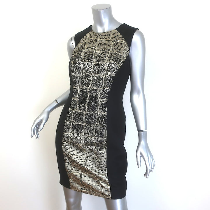 Carolina Herrera Crocodile Degrade Jacquard Dress Black/Gold Size 10