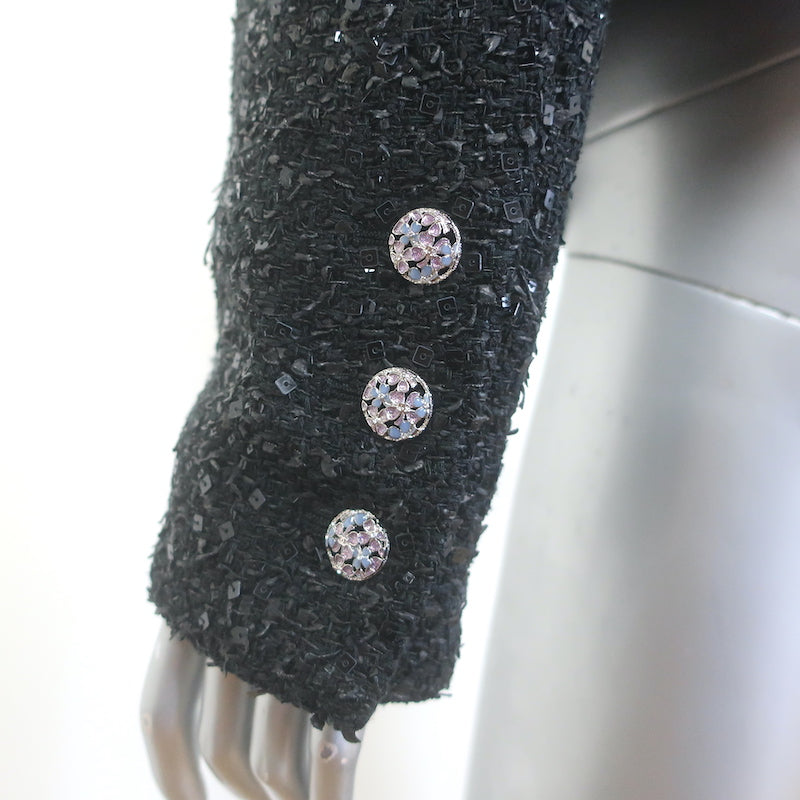 Chanel 24S Sequined Tweed One-Button Jacket Black Cotton-Blend Size 42