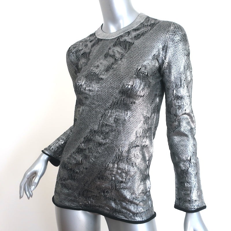 Louis Vuitton Metallic Foiled Knit Top Silver Size Large Long Sleeve Pullover