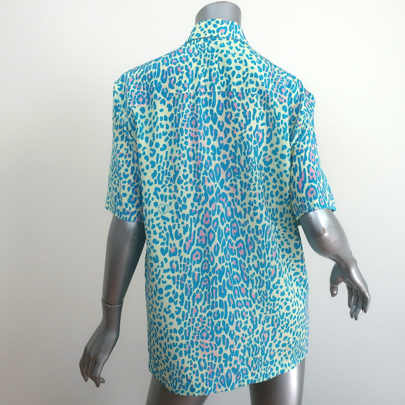 Stella McCartney Short Sleeve Blouse Blue Leopard Print Silk Size 34