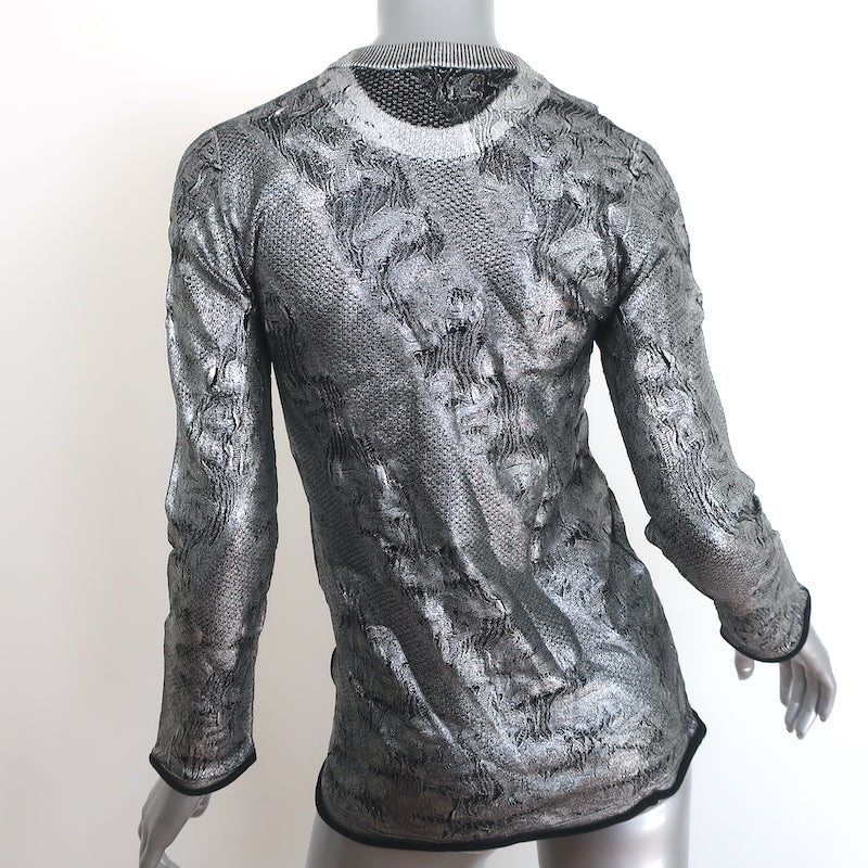 Louis Vuitton Metallic Foiled Knit Top Silver Size Large Long Sleeve Pullover