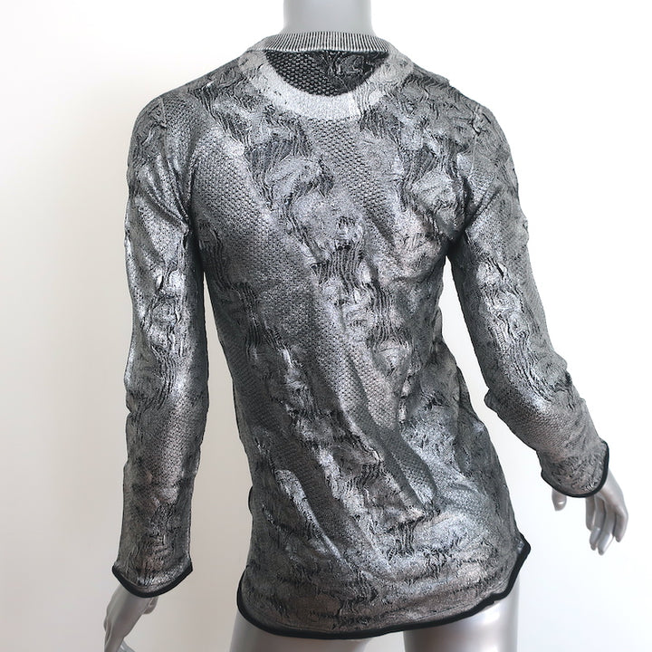 Louis Vuitton Metallic Foiled Knit Top Silver Size Large Long Sleeve Pullover