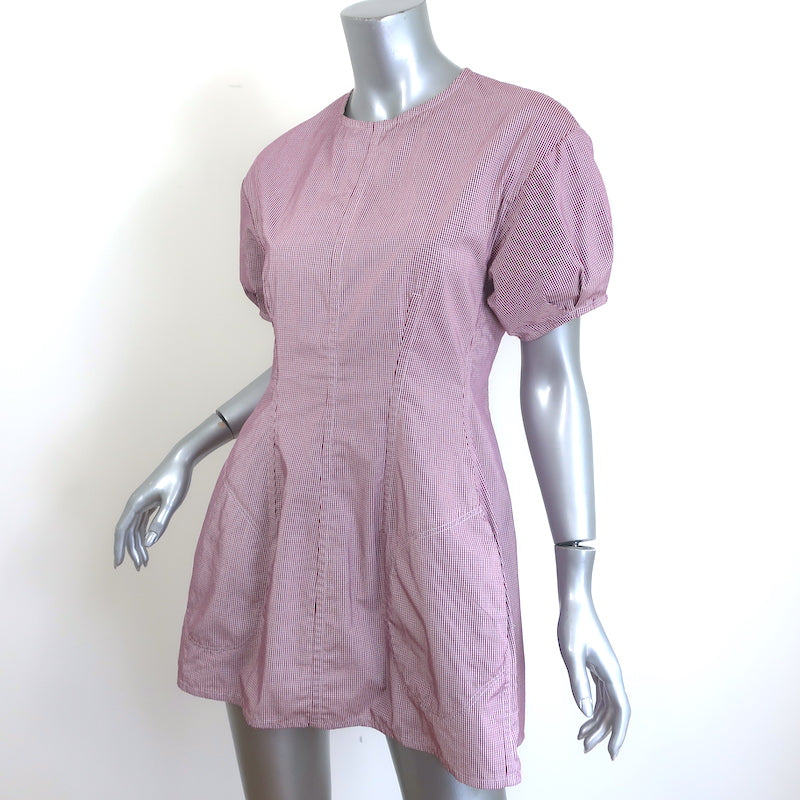 Celine Gingham Puff Sleeve Mini Dress Red/White Cotton Size 38