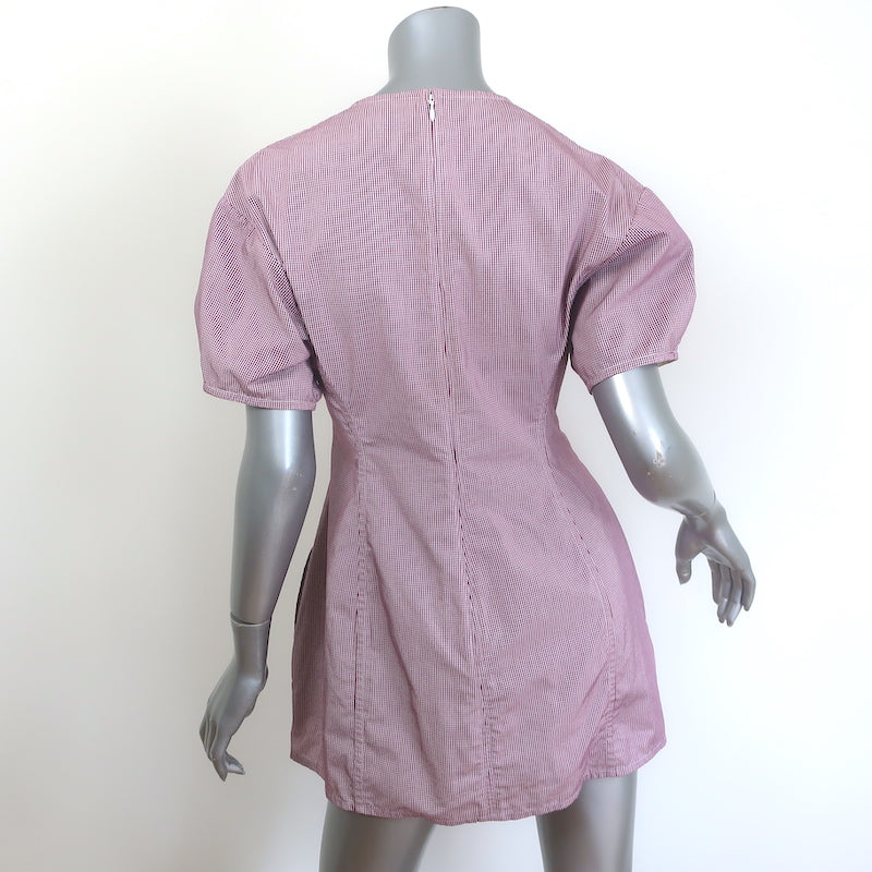 Celine Gingham Puff Sleeve Mini Dress Red/White Cotton Size 38