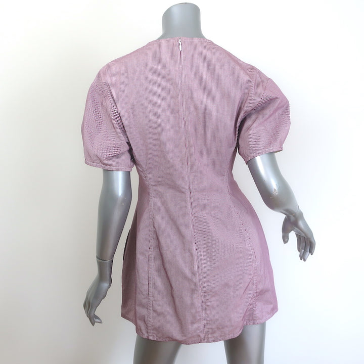 Celine Gingham Puff Sleeve Mini Dress Red/White Cotton Size 38