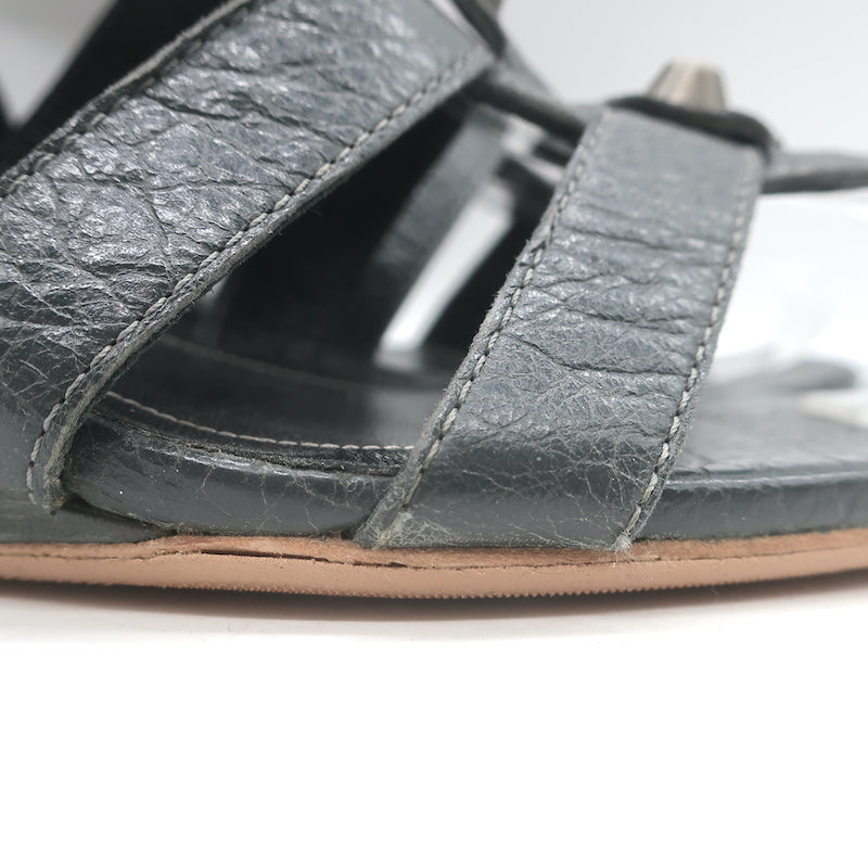 Balenciaga Arena Studded Gladiator Wedge Sandals Dark Gray Leather Size 37