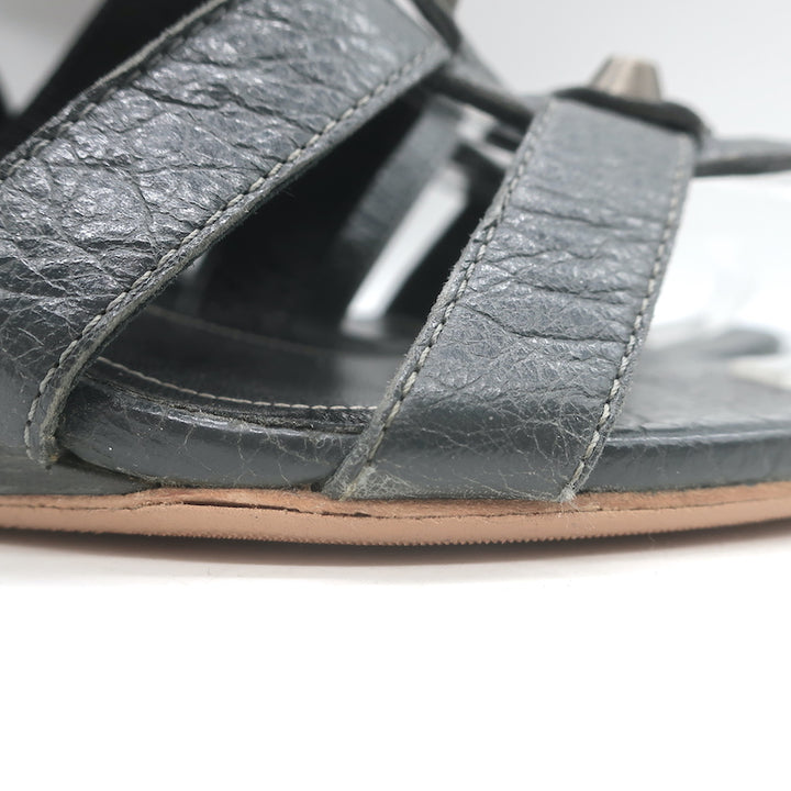 Balenciaga Arena Studded Gladiator Wedge Sandals Dark Gray Leather Size 37