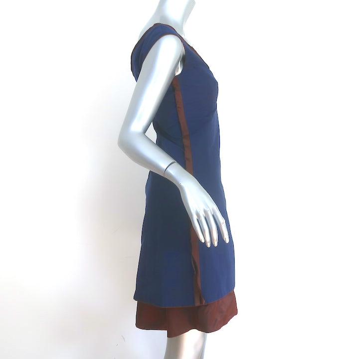 Louis Vuitton Fit &amp; Flare Two-Tone Mini Dress Navy &amp; Brown Taffeta Size 36