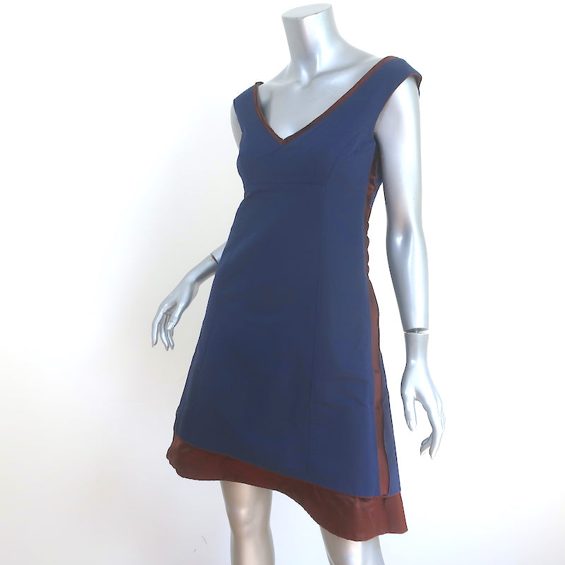 Louis Vuitton Fit &amp; Flare Two-Tone Mini Dress Navy &amp; Brown Taffeta Size 36