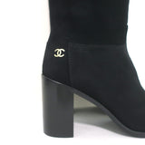 Chanel Over the Knee Boots Black Suede Size 35.5