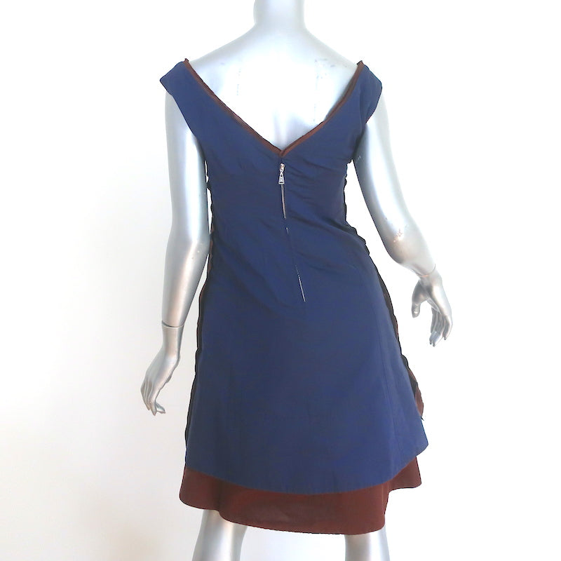 Louis Vuitton Fit &amp; Flare Two-Tone Mini Dress Navy &amp; Brown Taffeta Size 36
