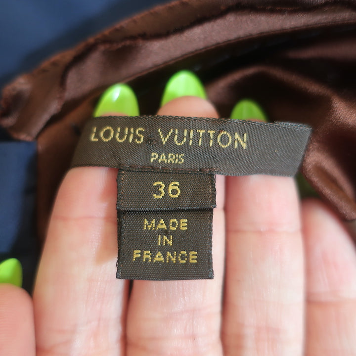 Louis Vuitton Fit &amp; Flare Two-Tone Mini Dress Navy &amp; Brown Taffeta Size 36