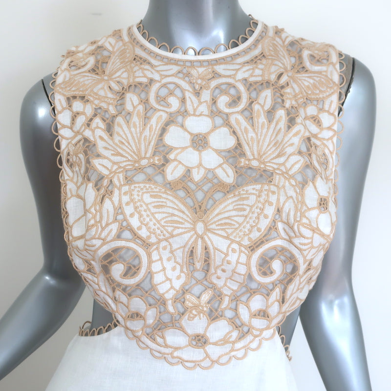 Zimmermann Jeannie Cutout Broderie Anglaise Midi Dress Cream Linen Size 1