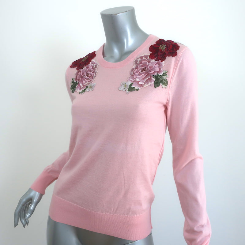Dolce &amp; Gabbana Floral-Embroidered Cashmere Sweater Light Pink Size 40