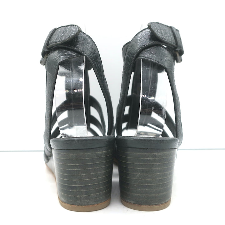 Balenciaga Arena Studded Gladiator Wedge Sandals Dark Gray Leather Size 37