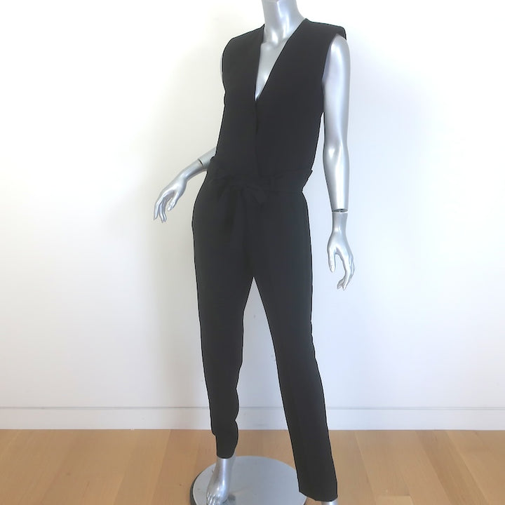 Maje Piste Wrap-Front Sleeveless Jumpsuit Black Crepe Size 38