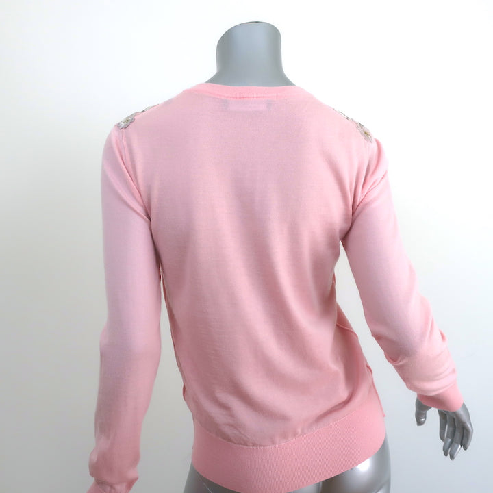 Dolce &amp; Gabbana Floral-Embroidered Cashmere Sweater Light Pink Size 40