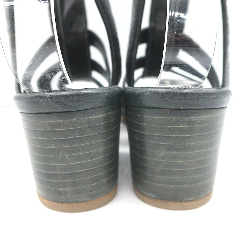 Balenciaga Arena Studded Gladiator Wedge Sandals Dark Gray Leather Size 37