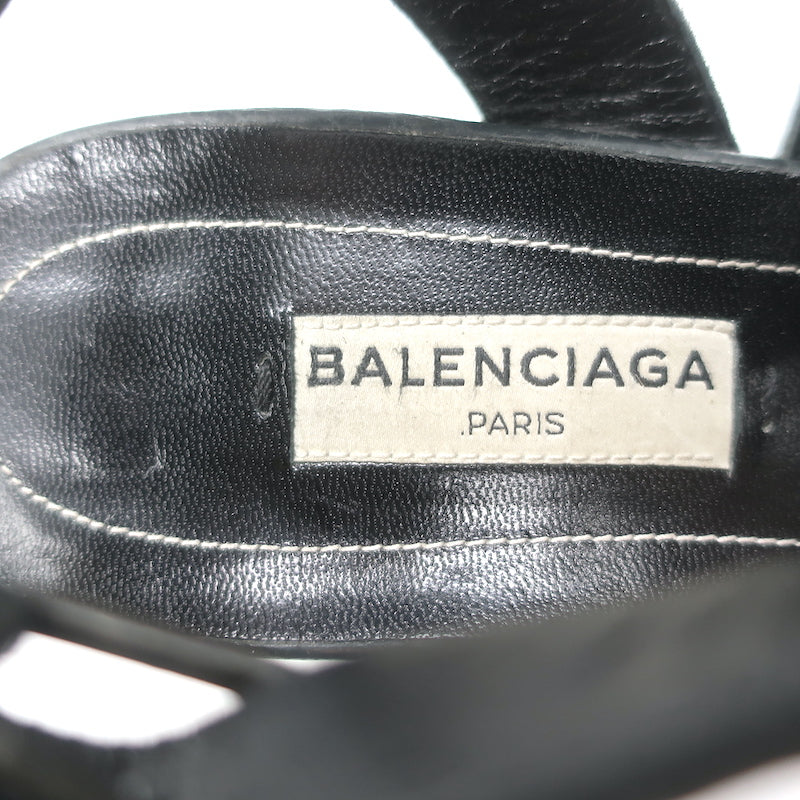 Balenciaga Arena Studded Gladiator Wedge Sandals Dark Gray Leather Size 37