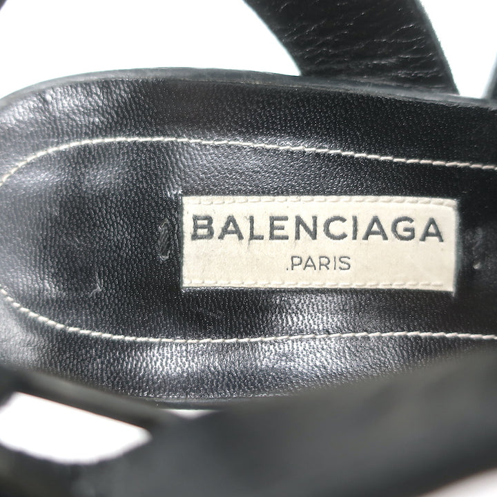 Balenciaga Arena Studded Gladiator Wedge Sandals Dark Gray Leather Size 37