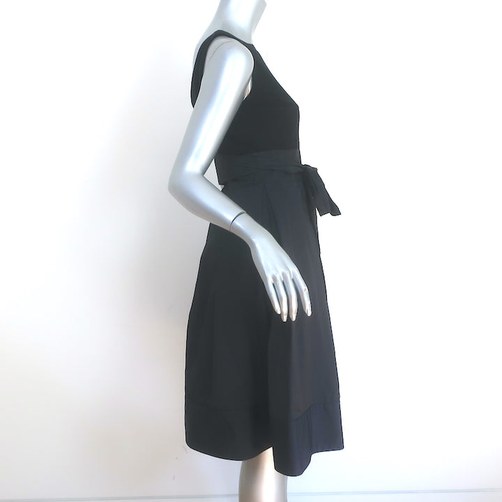 LAUREN Ralph Lauren Tie-Waist Dress Black Pleated Taffeta &amp; Jersey Size 2