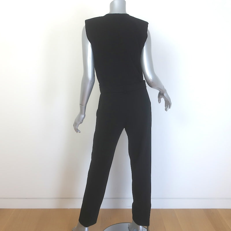 Maje Piste Wrap-Front Sleeveless Jumpsuit Black Crepe Size 38