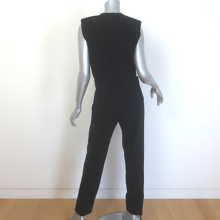 Maje Piste Wrap-Front Sleeveless Jumpsuit Black Crepe Size 38