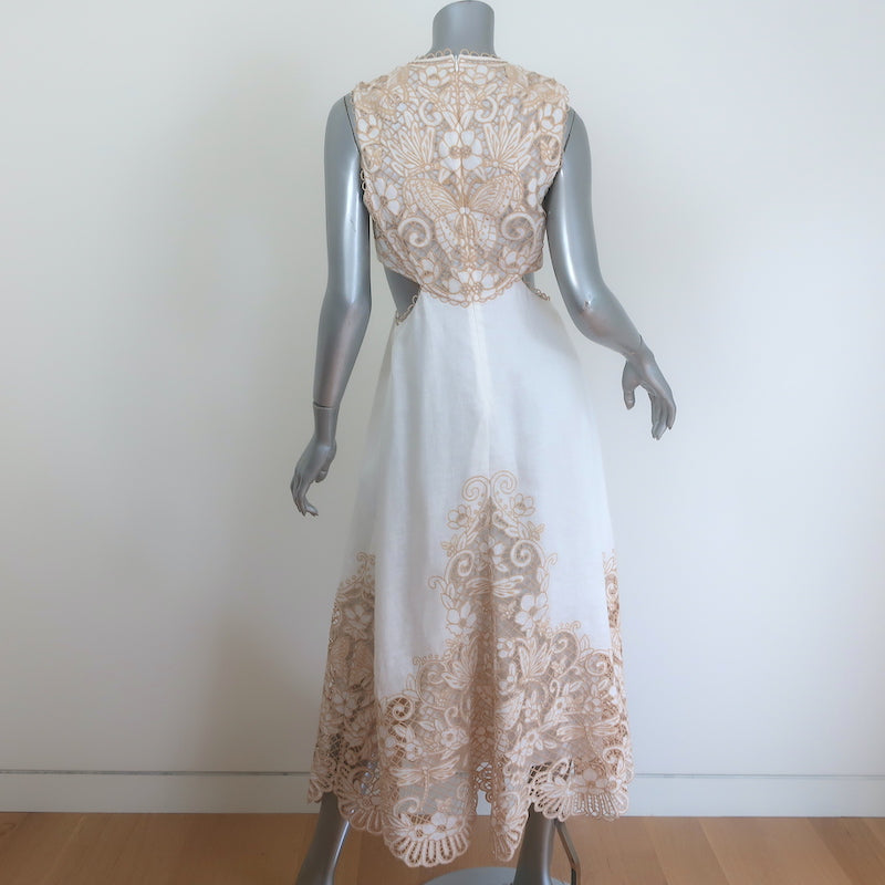 Zimmermann Jeannie Cutout Broderie Anglaise Midi Dress Cream Linen Size 1