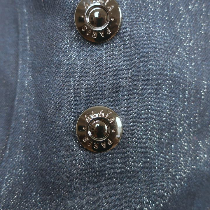 Alaia Metallic Denim Double Breasted Coat Indigo Size 40
