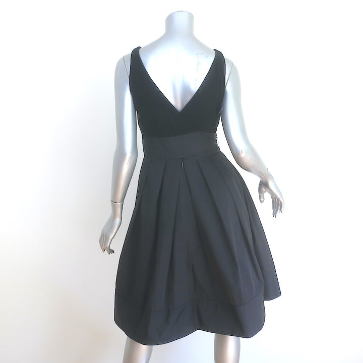 LAUREN Ralph Lauren Tie-Waist Dress Black Pleated Taffeta &amp; Jersey Size 2