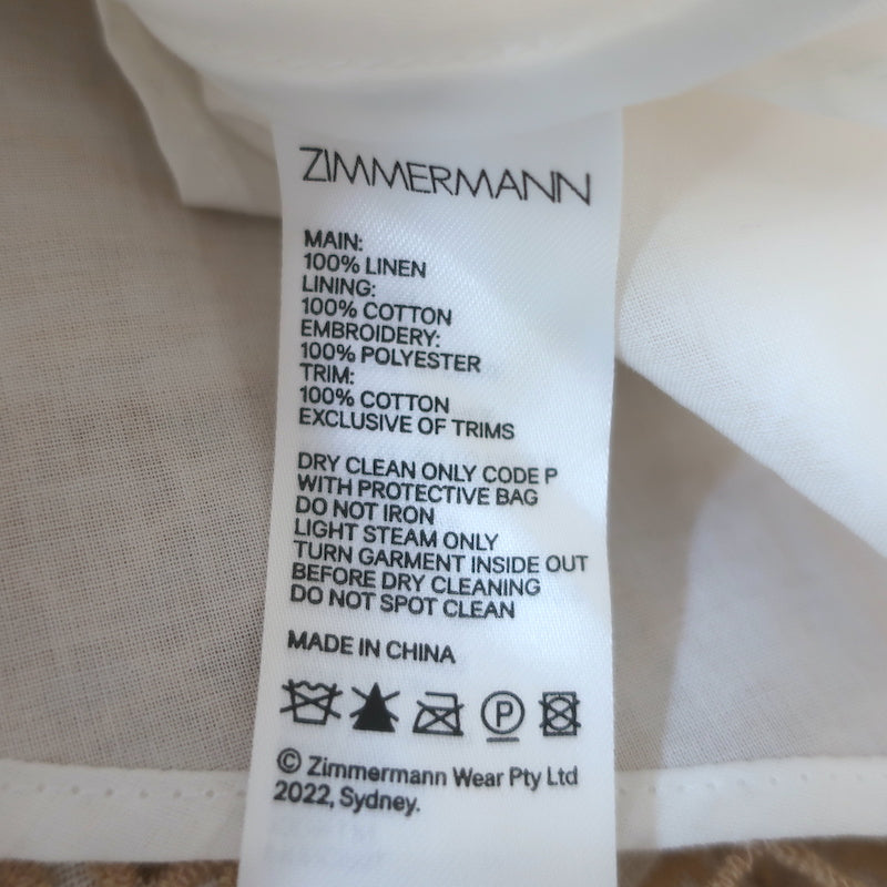 Zimmermann Jeannie Cutout Broderie Anglaise Midi Dress Cream Linen Size 1
