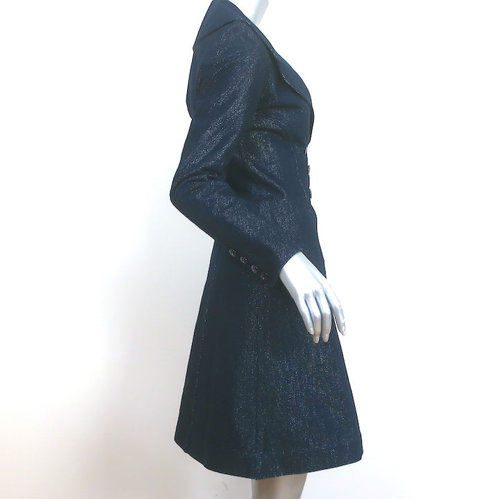 Alaia Metallic Denim Double Breasted Coat Indigo Size 40