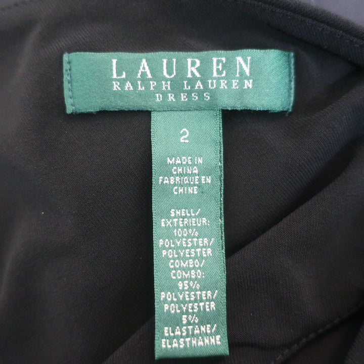 LAUREN Ralph Lauren Tie-Waist Dress Black Pleated Taffeta &amp; Jersey Size 2