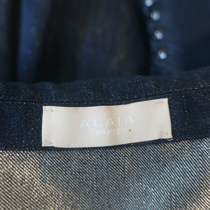 Alaia Metallic Denim Double Breasted Coat Indigo Size 40