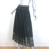 Brunello Cucinelli Metallic-Striped Pleated Midi Skirt Black/Gold Size 44