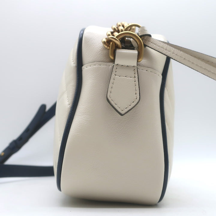 Gucci GG Marmont Chain-Strap Small Camera Bag Cream Quilted Leather Crossbody