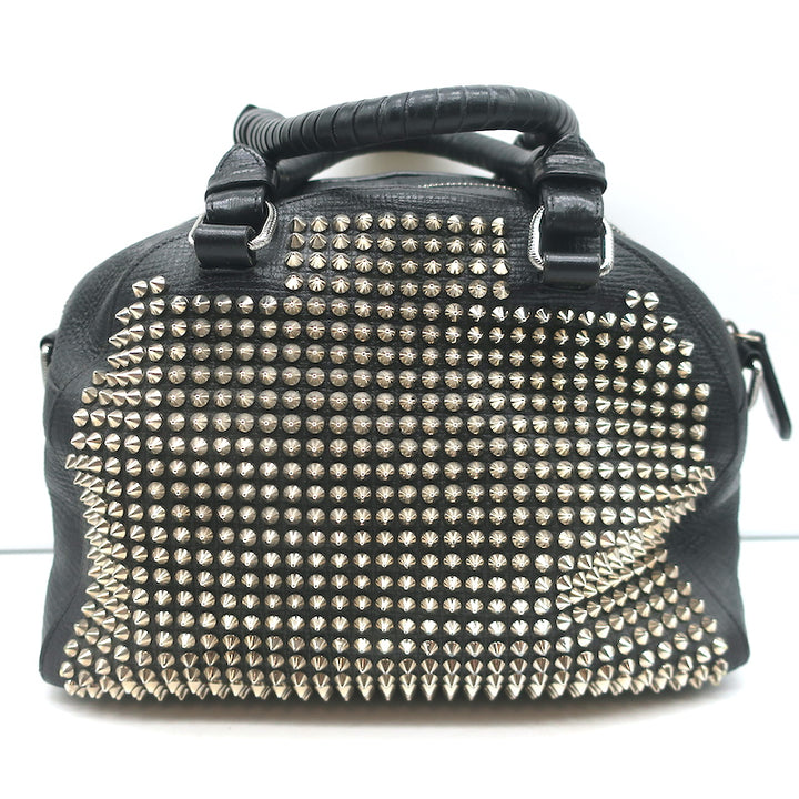 Christian Louboutin Panettone Studded Bowler Bag Black Grained Leather