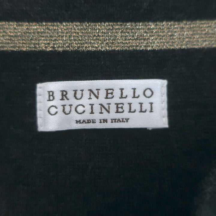 Brunello Cucinelli Metallic-Striped Pleated Midi Skirt Black/Gold Size 44