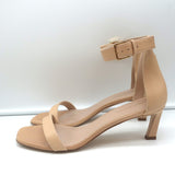 Stuart Weitzman Square Nudist Sandals Beige Leather Size 9 Ankle Strap Heels