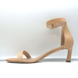 Stuart Weitzman Square Nudist Sandals Beige Leather Size 9 Ankle Strap Heels