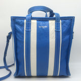 Balenciaga Bazar Small Shopper Tote Blue/White Striped Leather Crossbody Bag