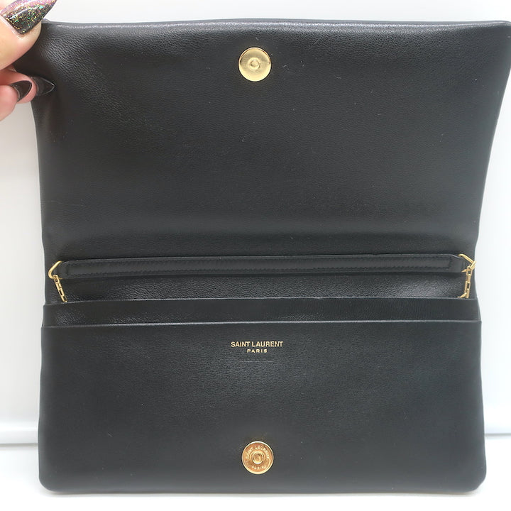 Saint Laurent Calypso Mini Chain Strap Bag Black Padded Lambskin Leather