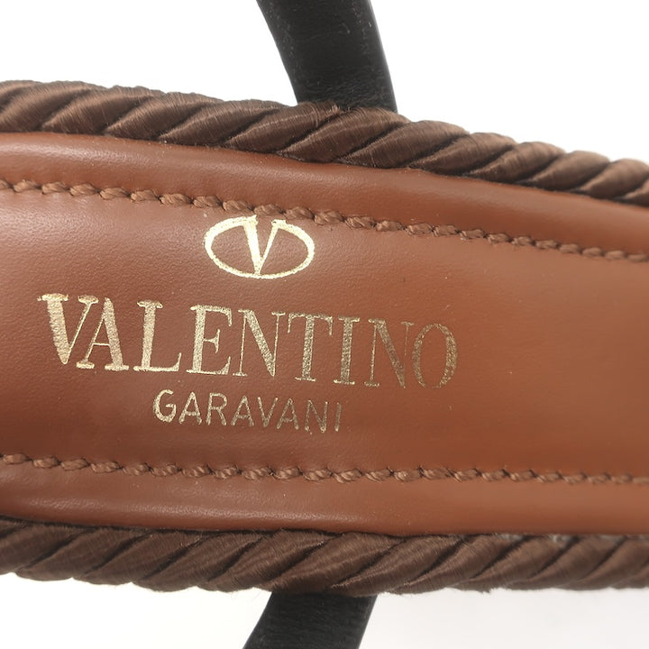 Valentino Rockstud Ankle Strap Rope Platform Wedge Sandals Brown Leather Size 37